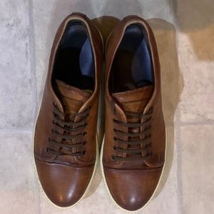 Santoni Leather Brown Sneakers Handmade in Italy Size 11D EUC Rich Patina Polish
